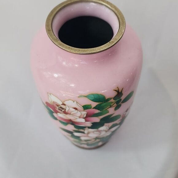 Vintage Pink Floral Cloissone Enamel Vase MCM Japan Coquette - Picture 3 of 12